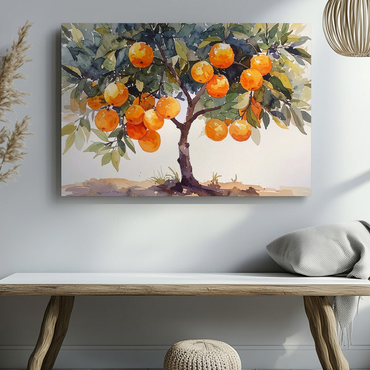 Golden Harvest Orange Tree Canvas – Watercolor Botanical Wall Art - Gifitto