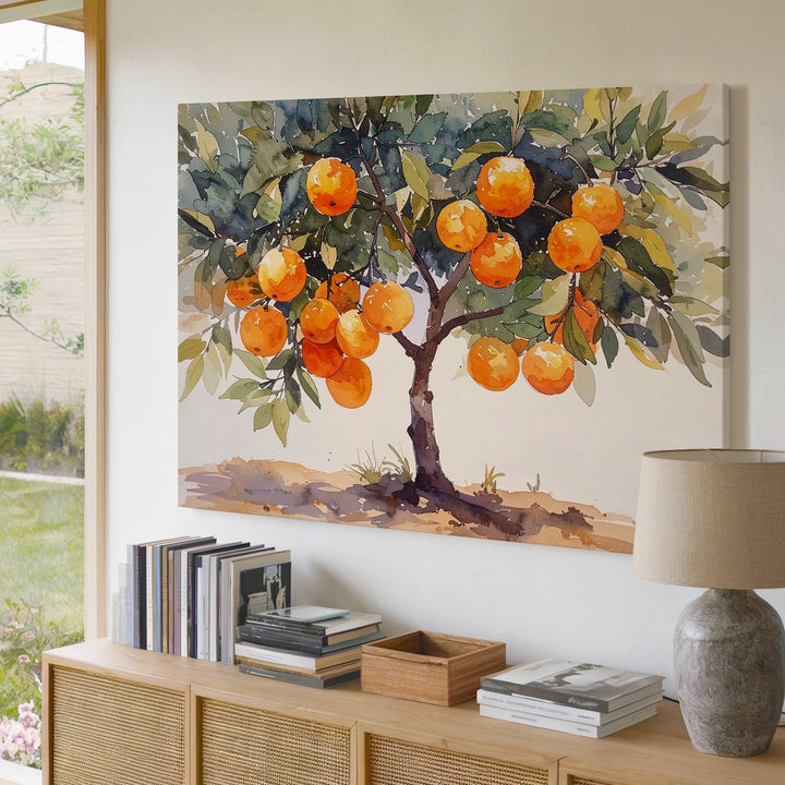 Golden Harvest Orange Tree Canvas – Watercolor Botanical Wall Art - Gifitto