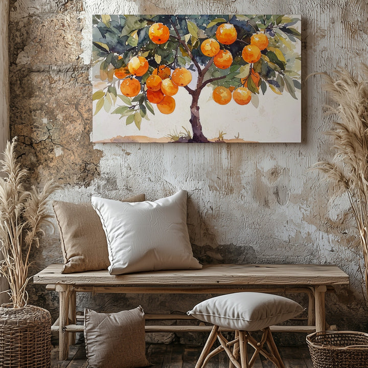 Golden Harvest Orange Tree Canvas – Watercolor Botanical Wall Art - Gifitto