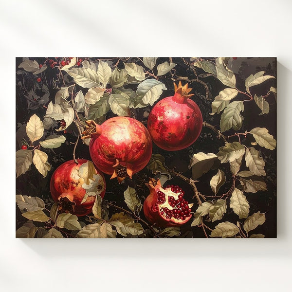 Dark Pomegranate Tapestry Canvas – Moody Botanical Wall Art - Gifitto