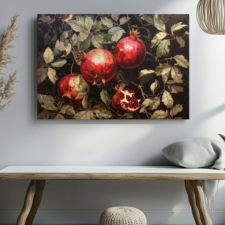 Dark Pomegranate Tapestry Canvas – Moody Botanical Wall Art - Gifitto