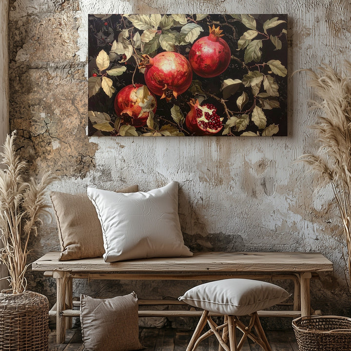 Dark Pomegranate Tapestry Canvas – Moody Botanical Wall Art - Gifitto