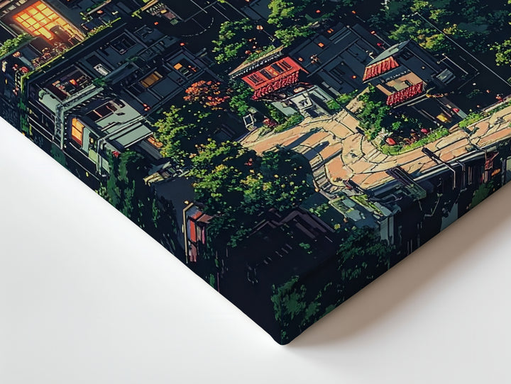 Whimsical Cityscape Canvas – Dreamy Fairy Tale Village with Oversized Moon - Gifitto