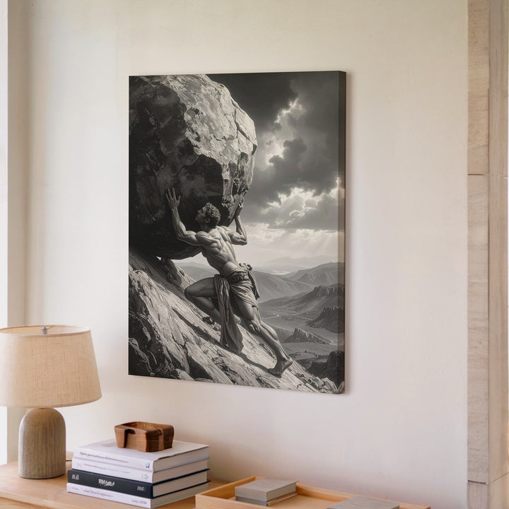 Burden of Sisyphus Canvas – Mythic Struggle and Endurance Wall Art - Gifitto