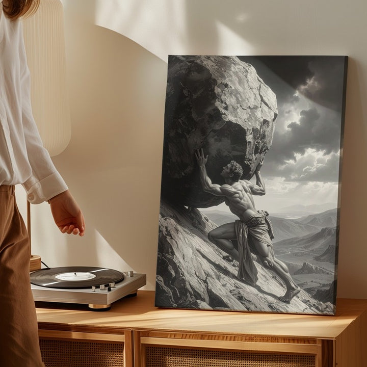 Burden of Sisyphus Canvas – Mythic Struggle and Endurance Wall Art - Gifitto