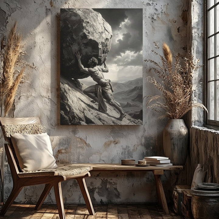 Burden of Sisyphus Canvas – Mythic Struggle and Endurance Wall Art - Gifitto