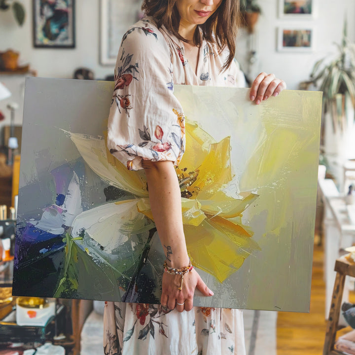 Radiant Bloom Canvas – Abstract Yellow Floral Lightburst Art - Gifitto
