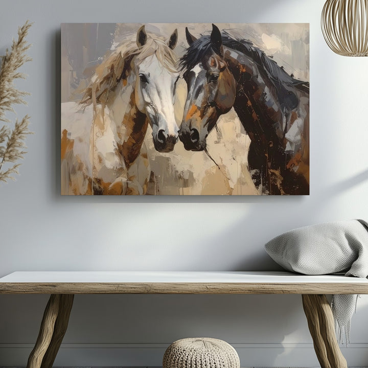 Running Companions Canvas – Expressive Dual Horse Wall Art - Gifitto