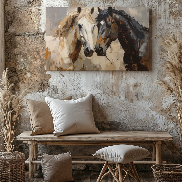 Running Companions Canvas – Expressive Dual Horse Wall Art - Gifitto