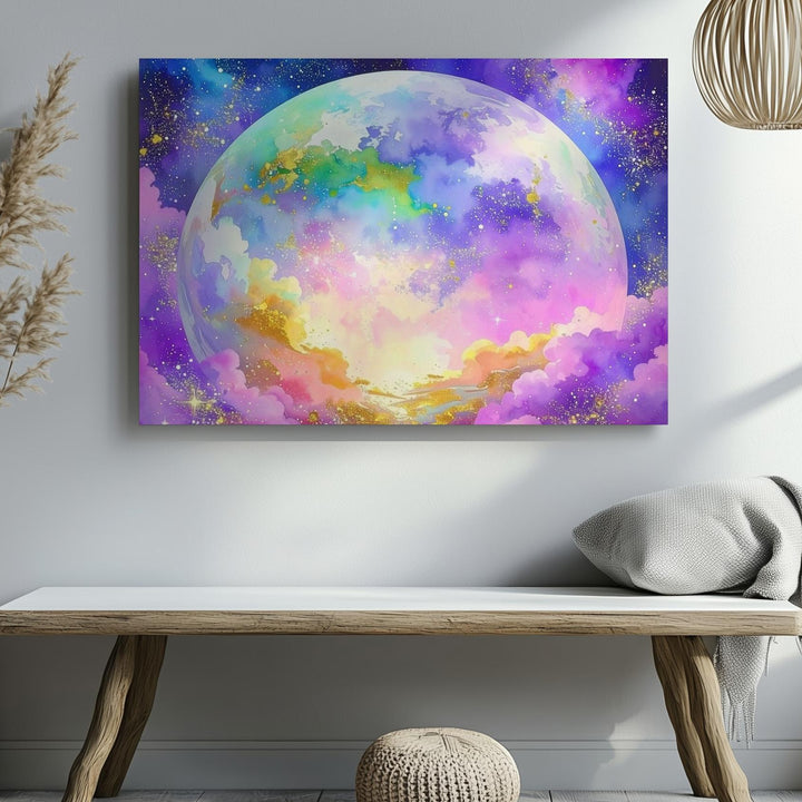 Pastel Planet Canvas – Serene World Amid Soft Nebula Clouds - Gifitto
