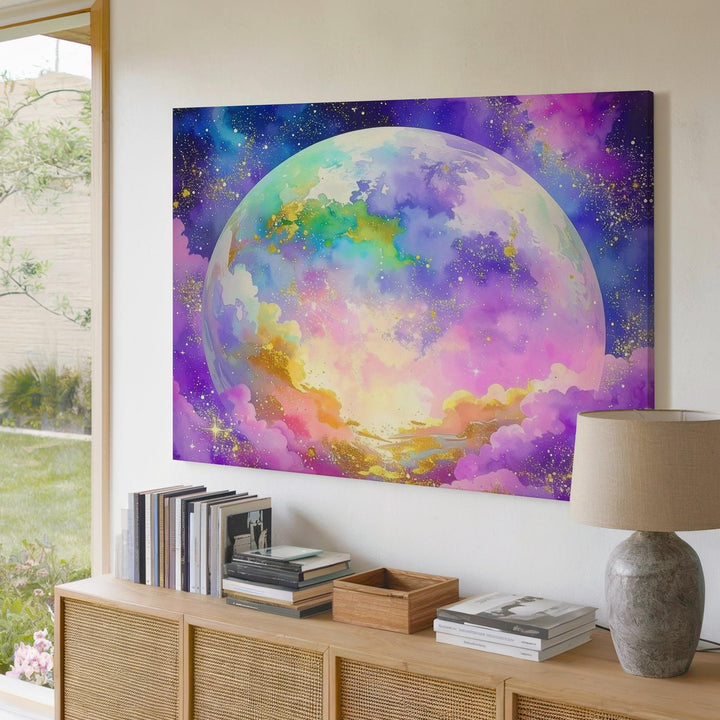 Pastel Planet Canvas – Serene World Amid Soft Nebula Clouds - Gifitto