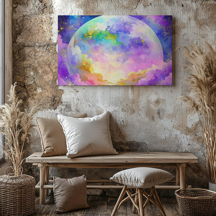 Pastel Planet Canvas – Serene World Amid Soft Nebula Clouds - Gifitto