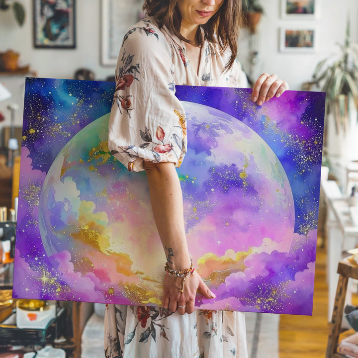 Pastel Planet Canvas – Serene World Amid Soft Nebula Clouds - Gifitto