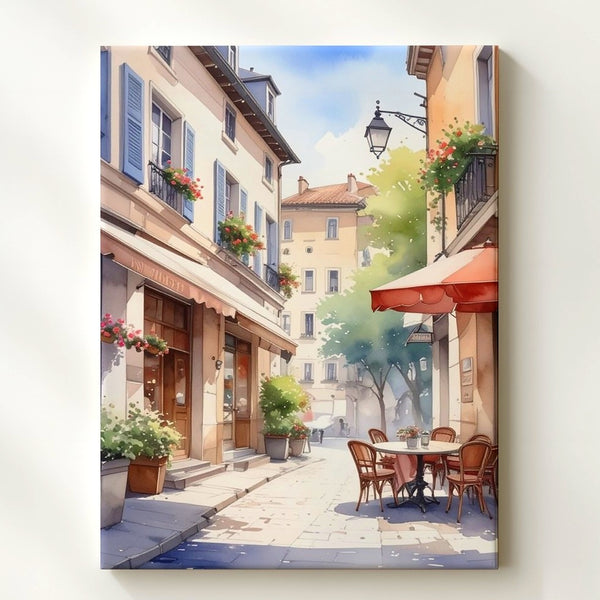 European Village Alleyway Canvas – Soft Watercolor Street Art