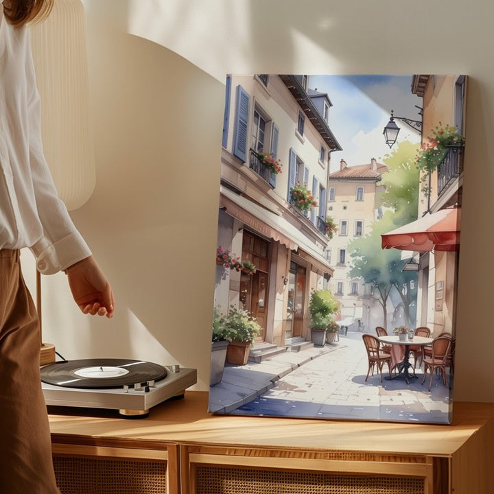 European Village Alleyway Canvas – Soft Watercolor Street Art - Gifitto