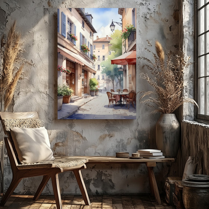 European Village Alleyway Canvas – Soft Watercolor Street Art - Gifitto