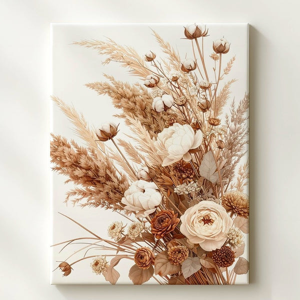 Neutral Dried Flower Bouquet Canvas – Sophisticated Rustic Floral Art - Gifitto
