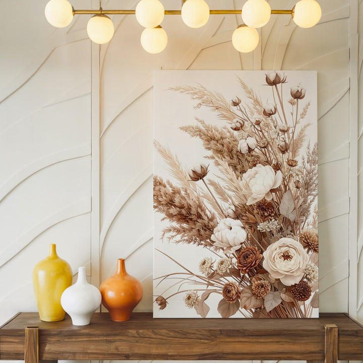 Neutral Dried Flower Bouquet Canvas – Sophisticated Rustic Floral Art - Gifitto