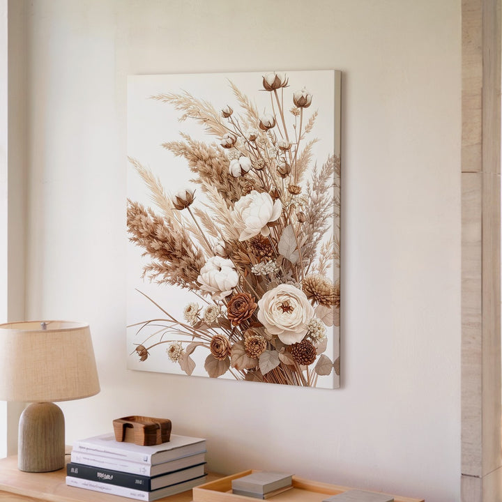 Neutral Dried Flower Bouquet Canvas – Sophisticated Rustic Floral Art - Gifitto