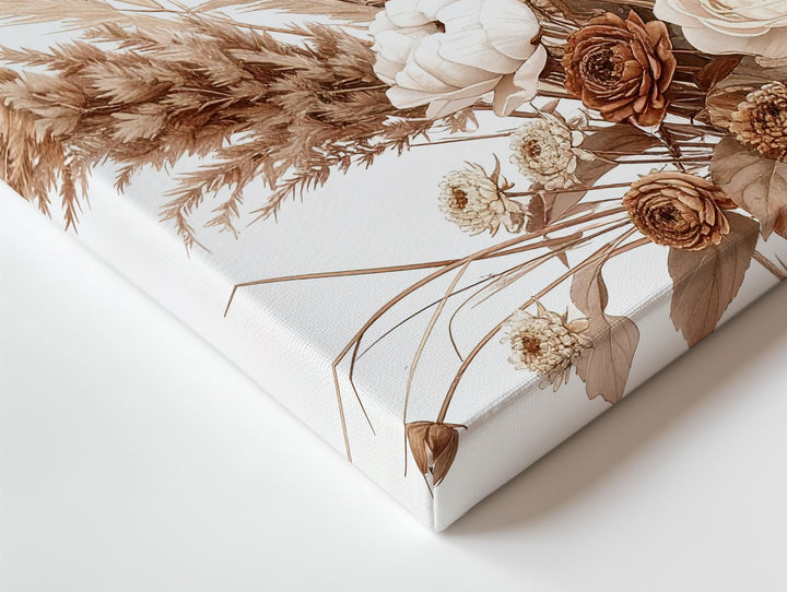 Neutral Dried Flower Bouquet Canvas – Sophisticated Rustic Floral Art - Gifitto