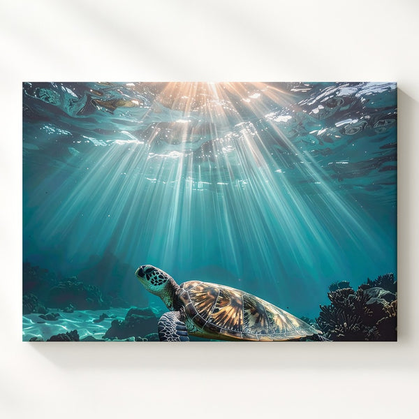 Serene Sea Turtle Canvas – Peaceful Sunlit Underwater Scene