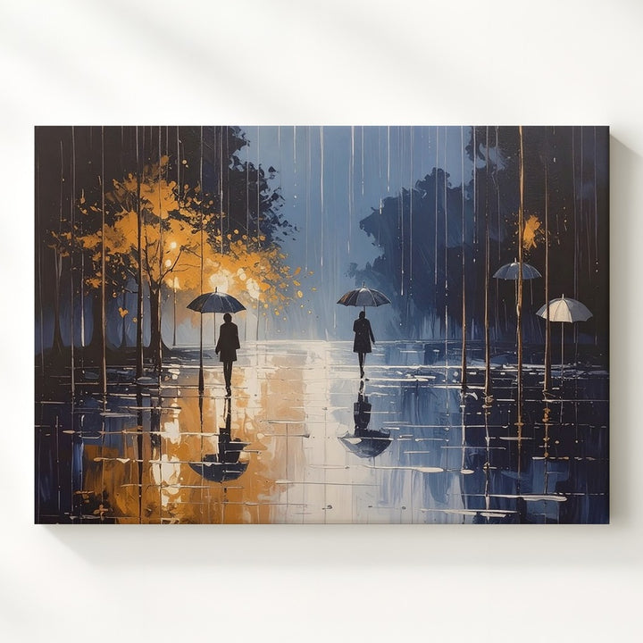 Golden Rainfall Cityscape Canvas – Poetic Urban Pathway Wall Art - Gifitto