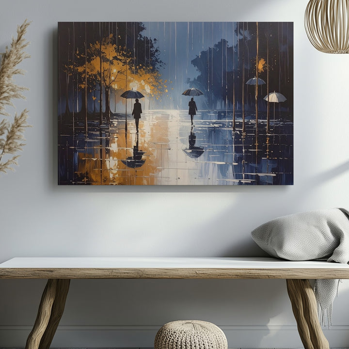 Golden Rainfall Cityscape Canvas – Poetic Urban Pathway Wall Art - Gifitto
