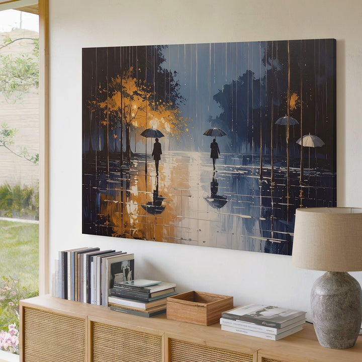 Golden Rainfall Cityscape Canvas – Poetic Urban Pathway Wall Art - Gifitto
