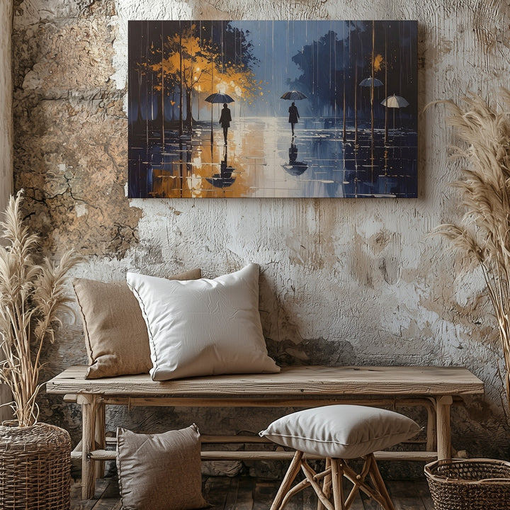 Golden Rainfall Cityscape Canvas – Poetic Urban Pathway Wall Art - Gifitto
