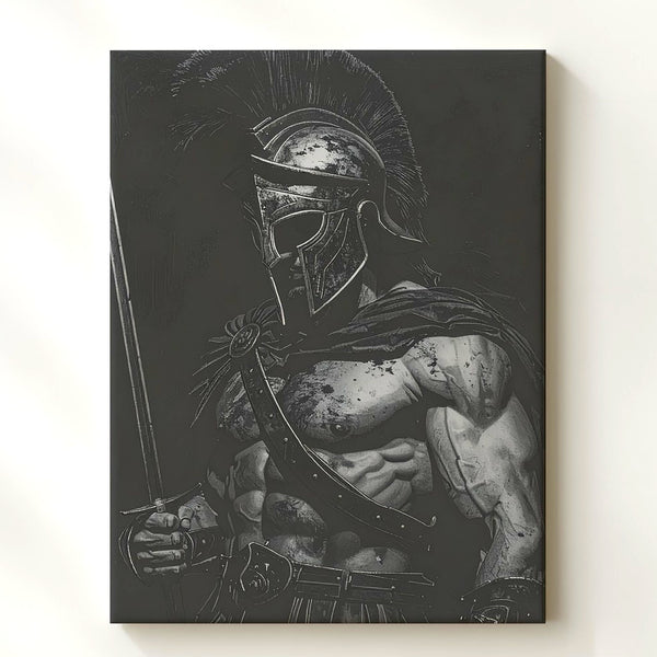 Spartan Sentinel Canvas – Black & White Warrior in Profile Wall Art - Gifitto