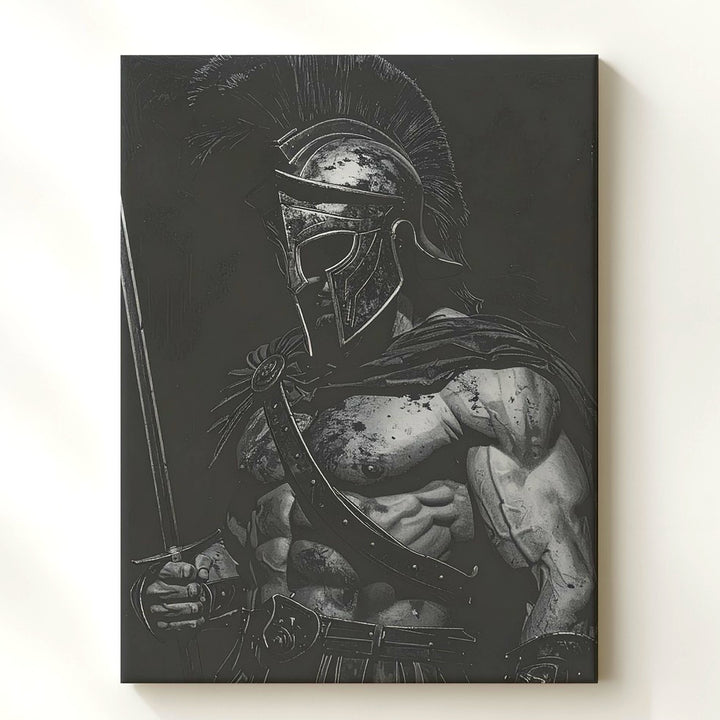Spartan Sentinel Canvas – Black & White Warrior in Profile Wall Art - Gifitto