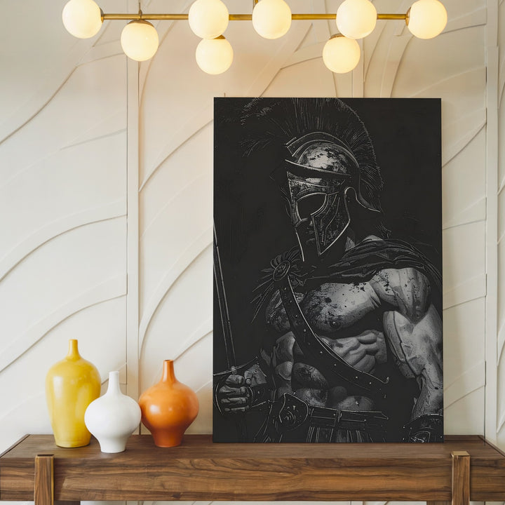Spartan Sentinel Canvas – Black & White Warrior in Profile Wall Art - Gifitto