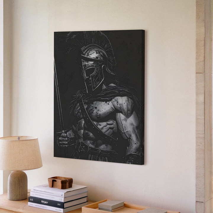 Spartan Sentinel Canvas – Black & White Warrior in Profile Wall Art - Gifitto