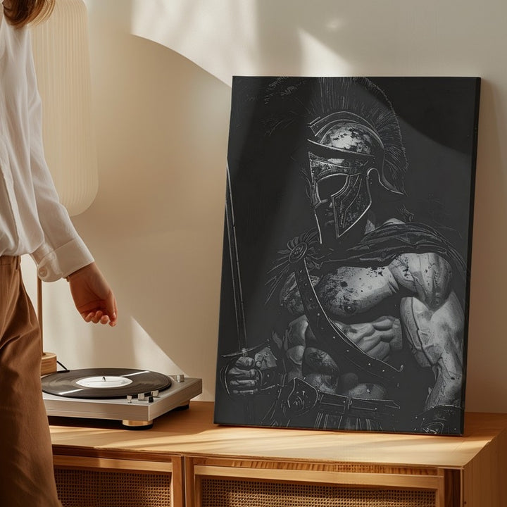 Spartan Sentinel Canvas – Black & White Warrior in Profile Wall Art - Gifitto