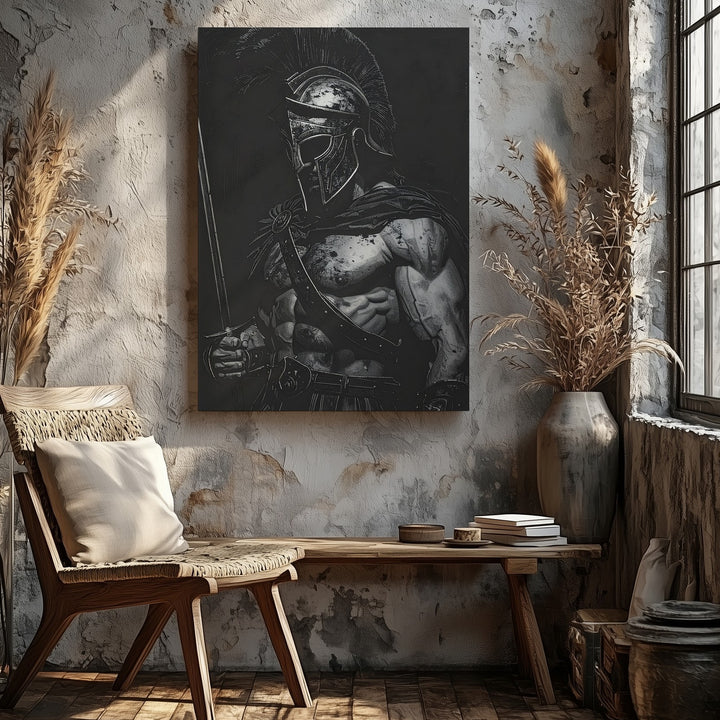 Spartan Sentinel Canvas – Black & White Warrior in Profile Wall Art - Gifitto