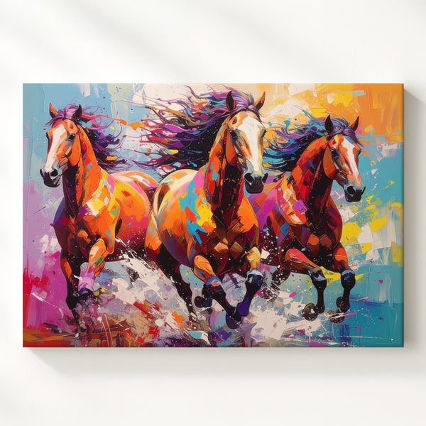 Galloping Thunder Canvas – Vivid Abstract Trio of Horses in Motion - Gifitto