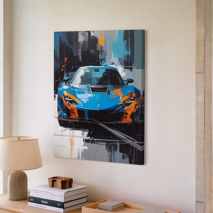 Lamborghini Huracán Canvas – Abstract Blue Supercar Performance Art - Gifitto