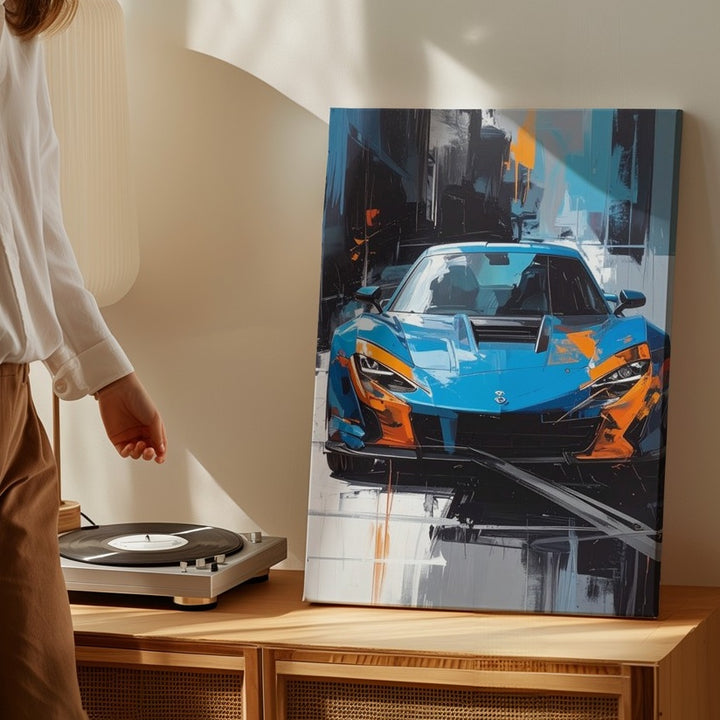 Lamborghini Huracán Canvas – Abstract Blue Supercar Performance Art - Gifitto