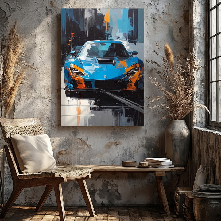 Lamborghini Huracán Canvas – Abstract Blue Supercar Performance Art - Gifitto