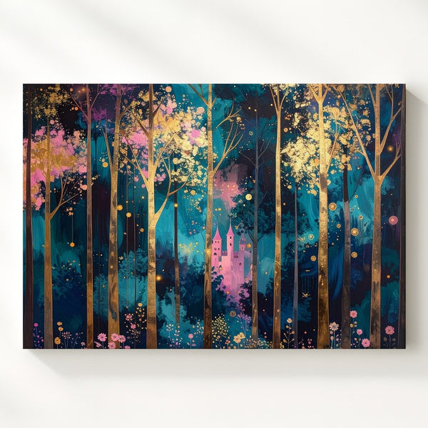 Enchanted Forest Castle Canvas – Magical Dreamlike Landscape Wall Art - Gifitto