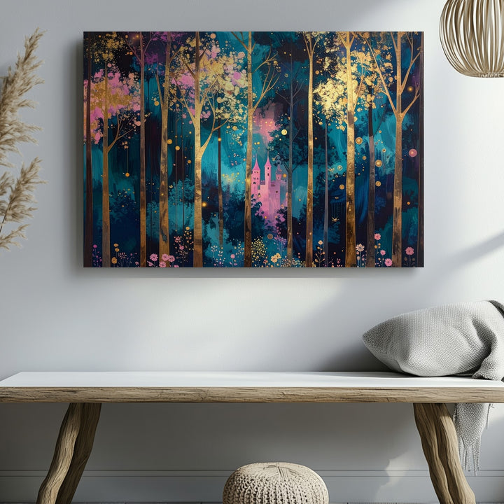 Enchanted Forest Castle Canvas – Magical Dreamlike Landscape Wall Art - Gifitto