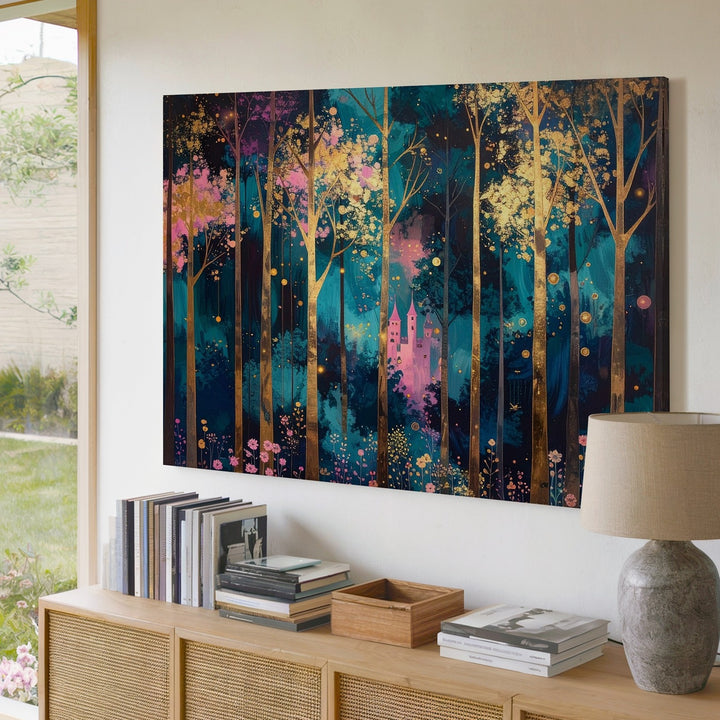Enchanted Forest Castle Canvas – Magical Dreamlike Landscape Wall Art - Gifitto
