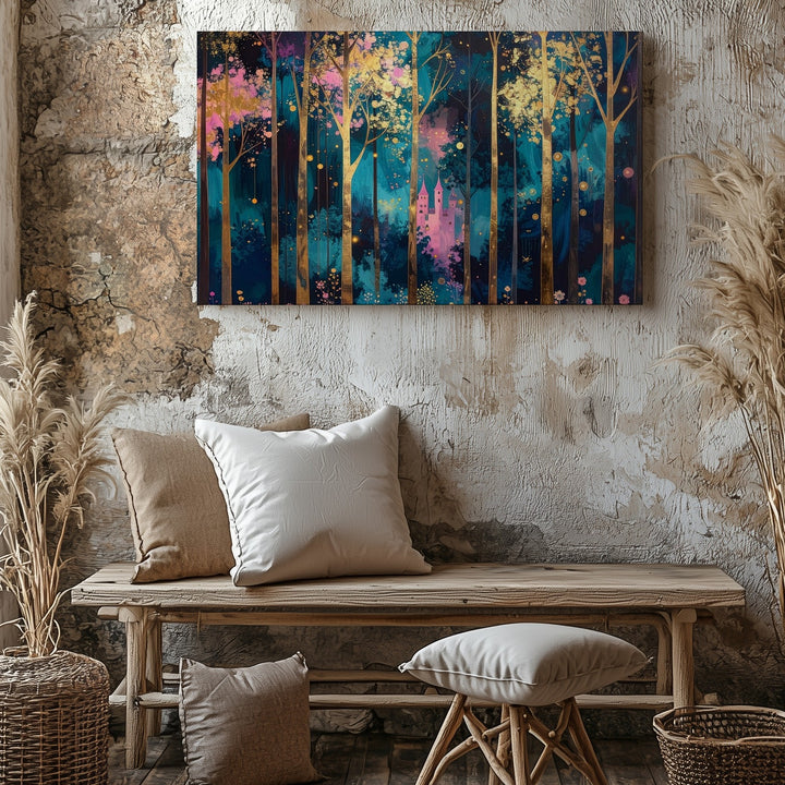 Enchanted Forest Castle Canvas – Magical Dreamlike Landscape Wall Art - Gifitto