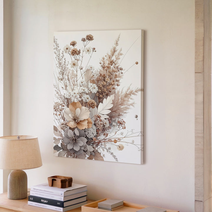 Timeless Dried Floral Bouquet Canvas – Neutral Rustic Elegance - Gifitto