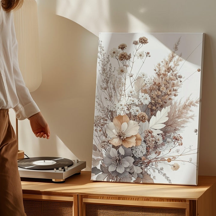 Timeless Dried Floral Bouquet Canvas – Neutral Rustic Elegance - Gifitto