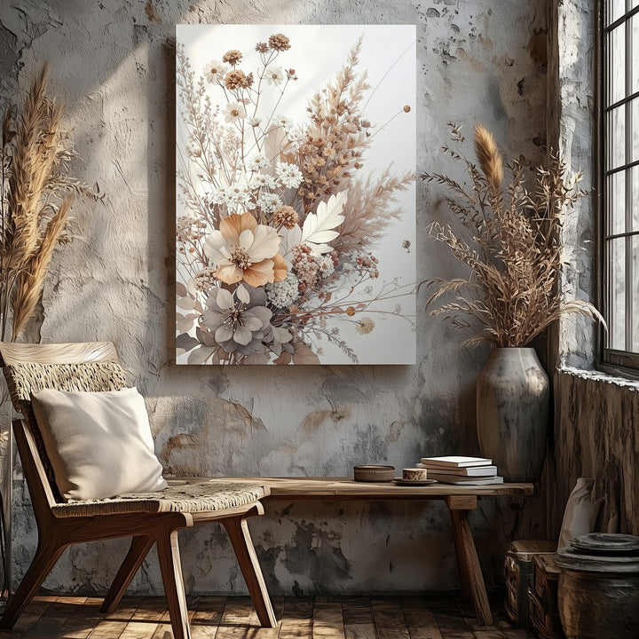 Timeless Dried Floral Bouquet Canvas – Neutral Rustic Elegance - Gifitto