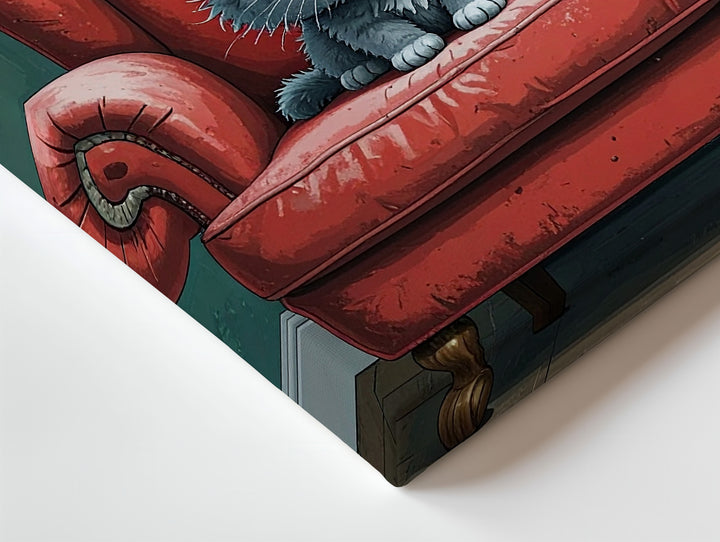Tiny Kitten on Big Red Chair Canvas – Whimsical Storybook-Style Cat Art - Gifitto