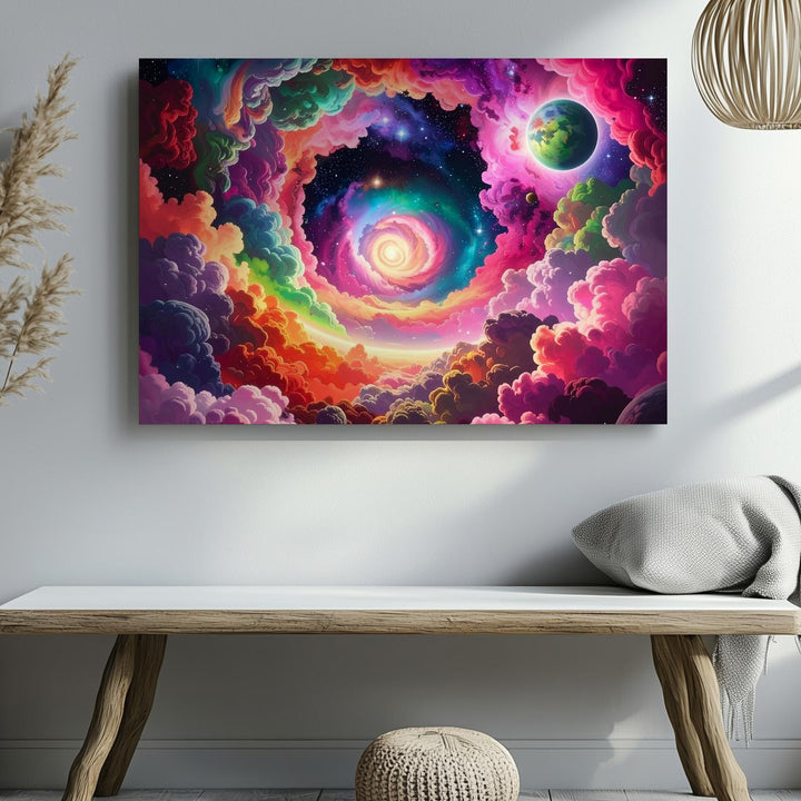 Psychedelic Space Tunnel Canvas – Vivid Galaxy Through Multicolored Clouds - Gifitto