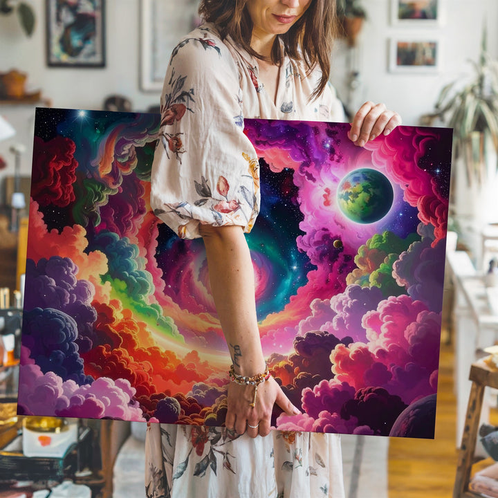 Psychedelic Space Tunnel Canvas – Vivid Galaxy Through Multicolored Clouds - Gifitto