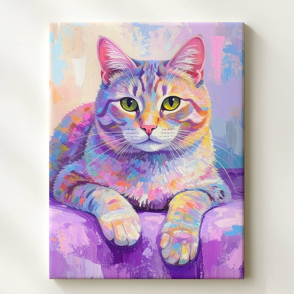 Dreamscape Pastel Cat Canvas – Ethereal Multicolored Feline Art - Gifitto